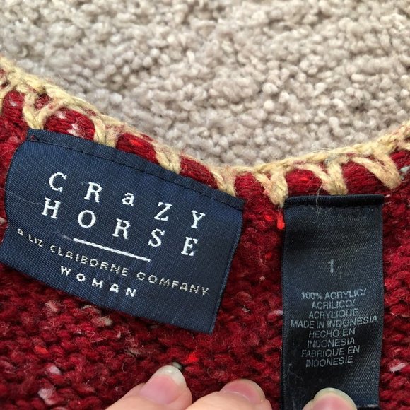 Vintage Crazy Horse Liz Claiborne size 1x red zip front sweater - Picture 3 of 9